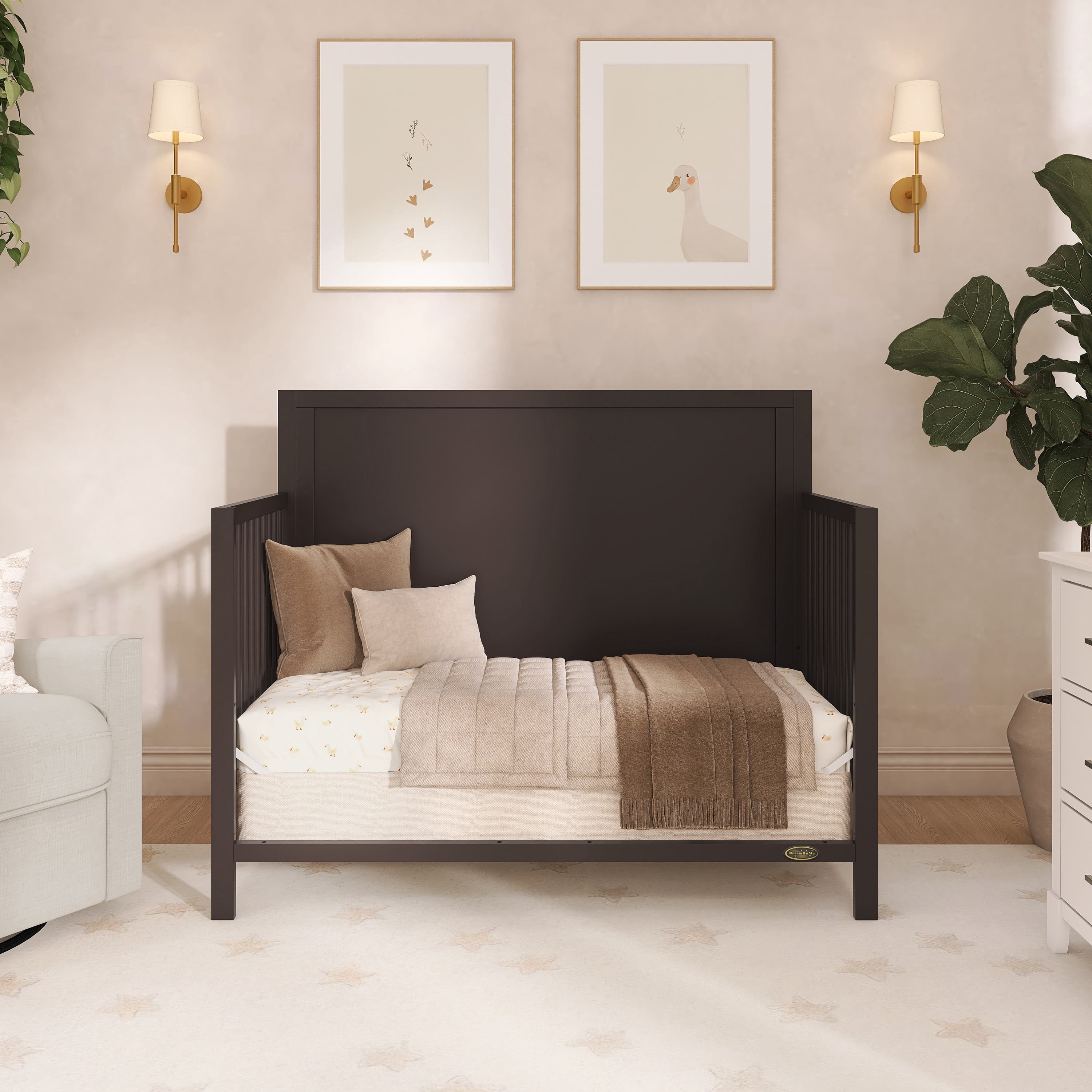 Dream On Me Dillian 5-in-1 Convertible Crib, JPMA & Greenguard Gold Certified, Crafted with New Zealand Pinewood, Chocolate Chip
