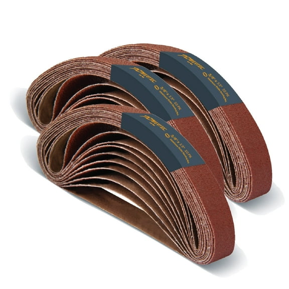 POWERTEC 30 PK 3/8 x 13 Inch Sanding Belts, Aluminum Oxide Belt Sander Sanding Belt Assortment 120, 150, 240 Grits, Abrasive File Belts for Air Belt Sander,Wood&Paint sanding,Metal Polishing, 40134-3