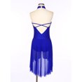thumbnail image 6 of Miutii Womens Sleeveless Cross Front Ruched Mesh Splice Leotard Figure Ice Skating Dress Lyrical Blue M, 6 of 9