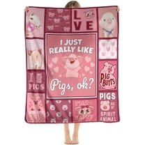Cute Pig Flannel Blanket for Girl Boy I Just Really Like Pigs Fleece Throw Blanket Super Soft Cozy Plush Fuzzy Pink Cartoon Pig Pattern Blankets for Couch Sofa Bed Gifts for Baby Kids Adult 60"x50"