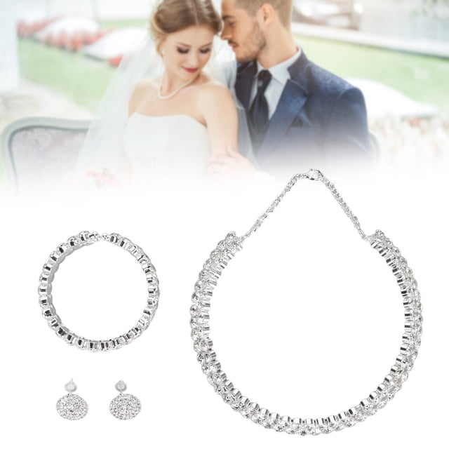 Collar Pulsera Pendientes, Conjunto De Joyería Nupcial Con Diamantes De Imitación Elegante Agradable Para La Piel Para Fiesta De Graduación Para Compromiso