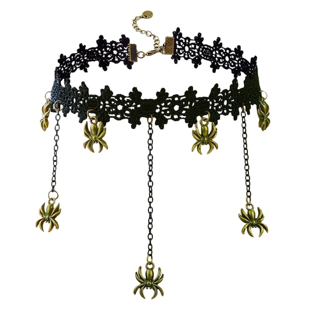 Gargantilla vintage de encaje fino con cadena para el cuello de Halloween, cadena colgante de araña para clavícula.