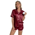 thumbnail image 4 of DAKIMOE Womens Silk Satin Pajamas Short Sleeve Loungewear Two-Piece Sleepwear Button-Down Pj Set, 4 of 6