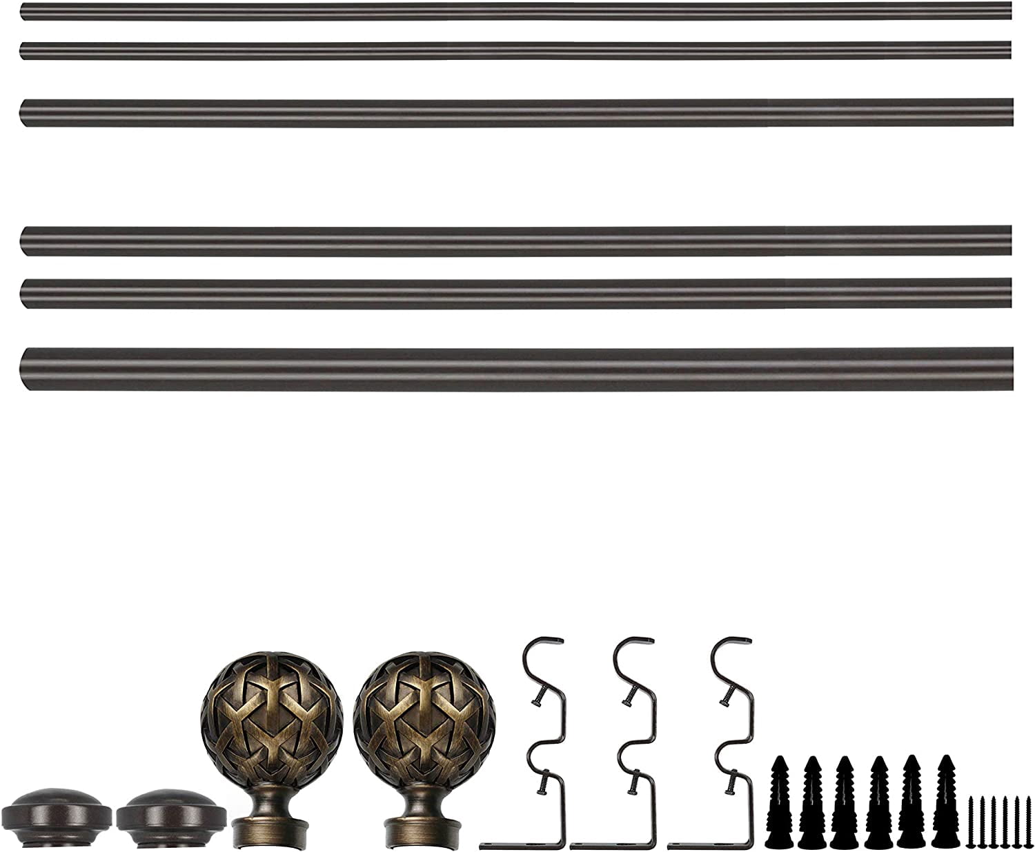 eTeckram 1" Double Curtain Rod with Geo Ball Finials - 84" to 120", Pompeii Bronze