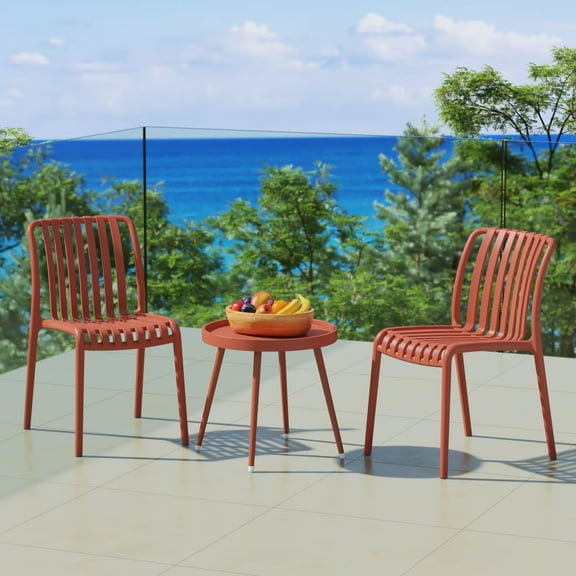 WestinTrends Playa 3-Piece Outdoor Patio Bistro Balcony Furniture Set With Stackable Chairs, Red