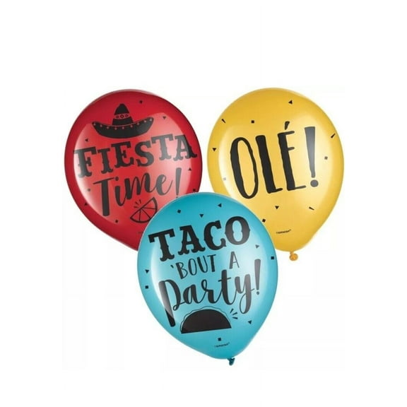 Fiesta Printed 12-inch Latex Balloons 15 Per Pack Fiesta Party Decorations