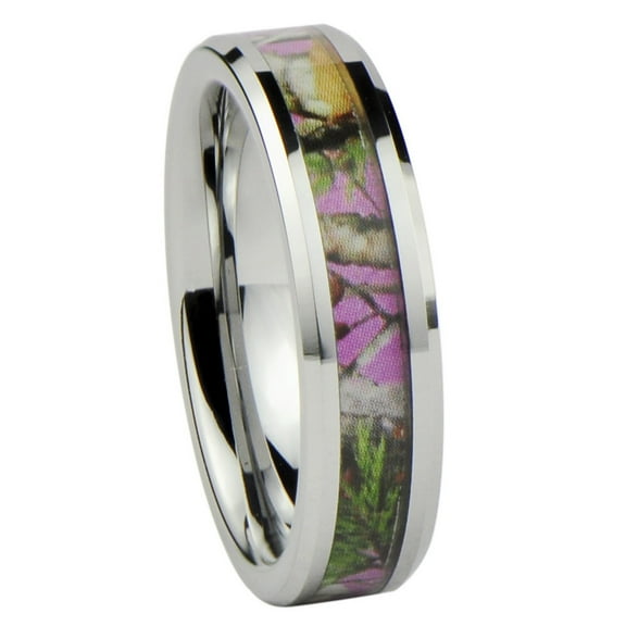 Women's Camo Hunting Camouflage Wedding Band Ring Pink/Rose/Green 6mm Tungsten Carbide