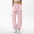 thumbnail image 3 of Mgmyaa Women's Soft Lightweight Nylon Straight-Leg Cargo Full Length Pants with Drawstring Mid Waist Adjustable Waist Active Fit Trousers for Sports Hiking Gym, 3 of 7
