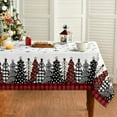 thumbnail image 1 of Christmas Tablecloth 60×104 Inch, Christmas Trees Buffalo Plaid Red Washable Table Cover for Party Picnic Dinner Decor, 1 of 6