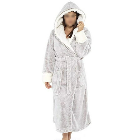 

Bomotoo Ladies Sleepwear Hooded Sherpa Robes Solid Color Fuzzy Plush Bathrobe Casual Dressing Gown Home Fleece Robe Gray XL