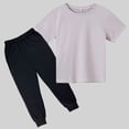 thumbnail image 4 of Girls Boys Summer Outfits Comfy Solid Color Casual Short Sleeve Round Neck T-Shirt + Pants 2 Pieces Tracksuits Sets with Pockets Gray 3-4 Years, 4 of 6