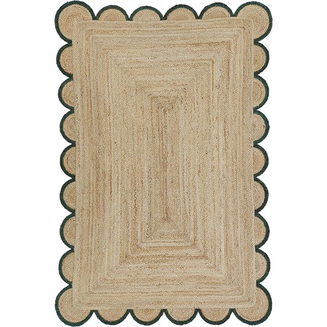 Scalloped Natural Jute Area Rug, Colored Trim