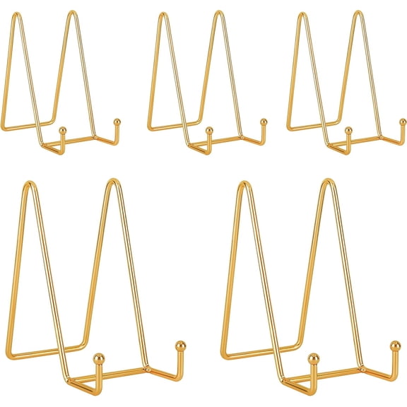 Gold Plate Stand for Display, 5 Pack 6-Inch Metal Picture Easel Stands for Tabletop, Sturdy Frame Holder for Photos, Books, Art & Collectibles