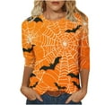 thumbnail image 2 of VKOYWKM Halloween Shirts Women Spiderweb Bat Graphic T Shirts 3/4 Sleeve Loose Fit Crew Neck Halloween Party Blouses, 2 of 5