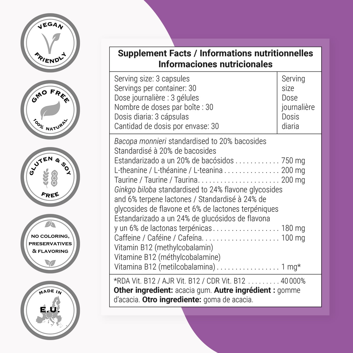 SuperSmart Smart Pills (Advanced Formula) - with Bacopa Monnieri, Ginkgo Biloba, Caffeine, L-Theanine - Super Nootropic Supplement | Non-GMO & Gluten Free - 60 Vegetarian Capsules