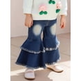 thumbnail image 4 of BemeyourBBs Toddler Baby Girls Denim Bell Bottom Ruffle Ripped Jeans Flare Pants Raw Hem Denim Leggings Trousers Elastic High Waisted Wide Leg Pants, 4 of 9