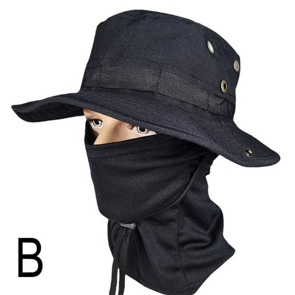 Outdoor Hiking Fishing Hunting Boonie Hat Women Men Sport Sun UV Protection Neck Face Camouflage Adjustable Bucket Caps And Mask (B)