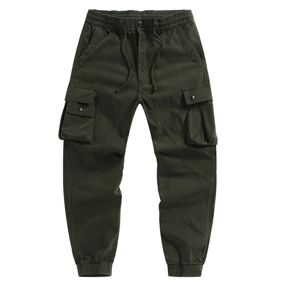 Kvture Men’S Cargo Pants Full Length Joggers with Drawstring Multi Pockets Outdoor Breathable Sports Trousers Army Green XXL