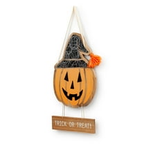 DEMDACO Trick Or Treat Orange and Black 22 Inch Fir Wood Halloween Door Hanger Sign