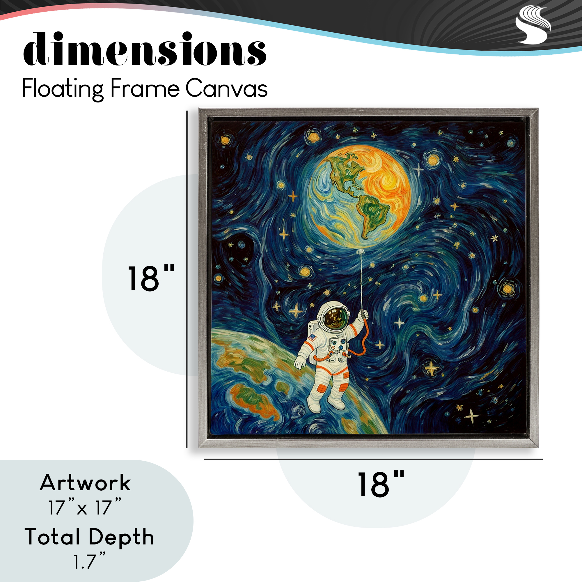 Astronaut with Earth Balloon Gray Framed Floater Canvas Wall Art, design by Angie Hawke