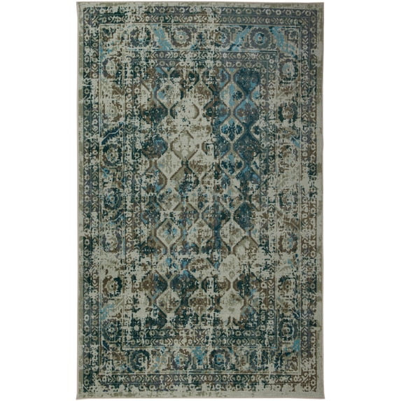 Mohawk Home Prismatic Zaire Aqua Traditional Ornamental Oriental Precision Printed Area Rug, 8'x10', Teal & Grey