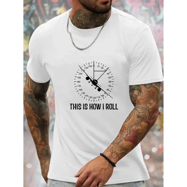 Breathable Polyester Fabric Men's Summer Short Sleeve Crew Neck Creative Airplane Graphic Print T-shirt, Casual Comfortable Lightweight Top For Outdoor Sports