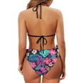 thumbnail image 6 of Chririnla Women's Halter Neck Two-Piece Bikini Set - Vibrant Tropical Hibiscus Floral Print - Sexy Tie Side Swimwear for Beach Vacation & Pool Party, 6 of 9