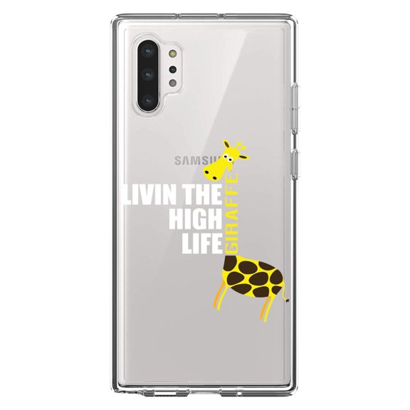 DistinctInk Clear Shockproof Hybrid Case for Galaxy Note 10 PLUS (6.8" Screen) - TPU Bumper Acrylic Back Tempered Glass Screen Protector - Livin the High Life - Giraffe