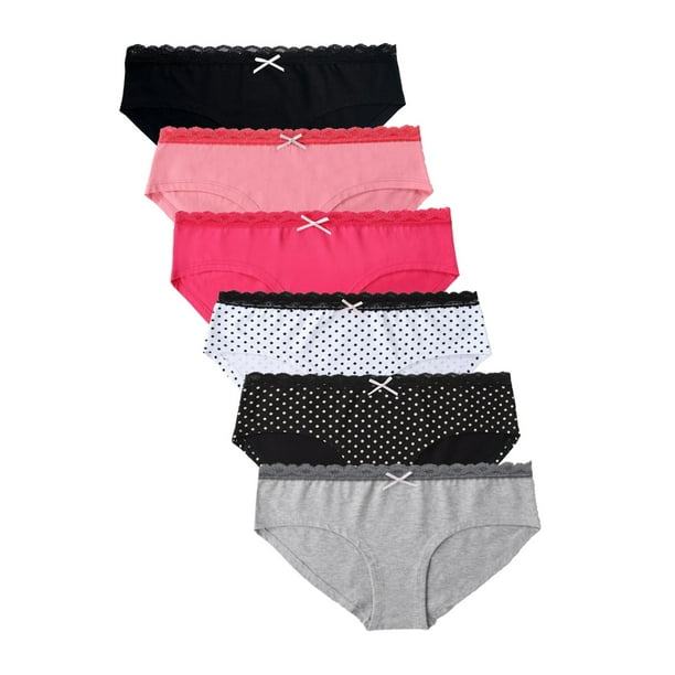 FixtureDisplays® 6PK Womens Cotton Underwear Lace Hipster Panties