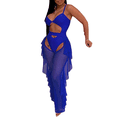 thumbnail image 1 of Women Beach Mesh Ruffles Sheer Wide Leg Pants Bikini Cover Up 4 Colors, 1 of 4