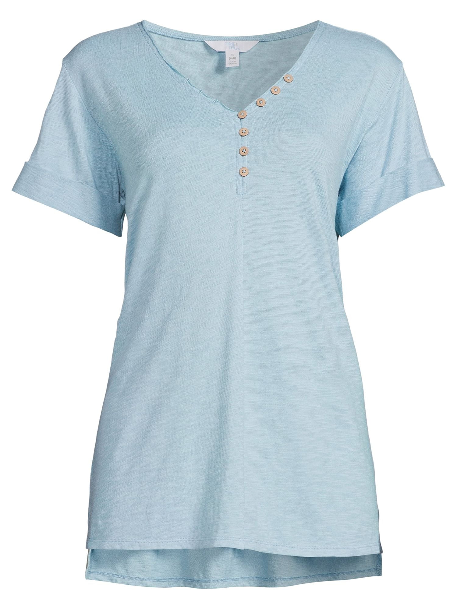 Time and Tru Women's Short Sleeve Henley