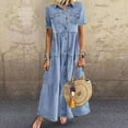 thumbnail image 1 of TIMIFIS Robe-Chemise en Denim d'Été pour Femme à Manches Courtes, Robe en Jean Usée, Boutonnée, Robe Maxi Décontractée, 1 of 4