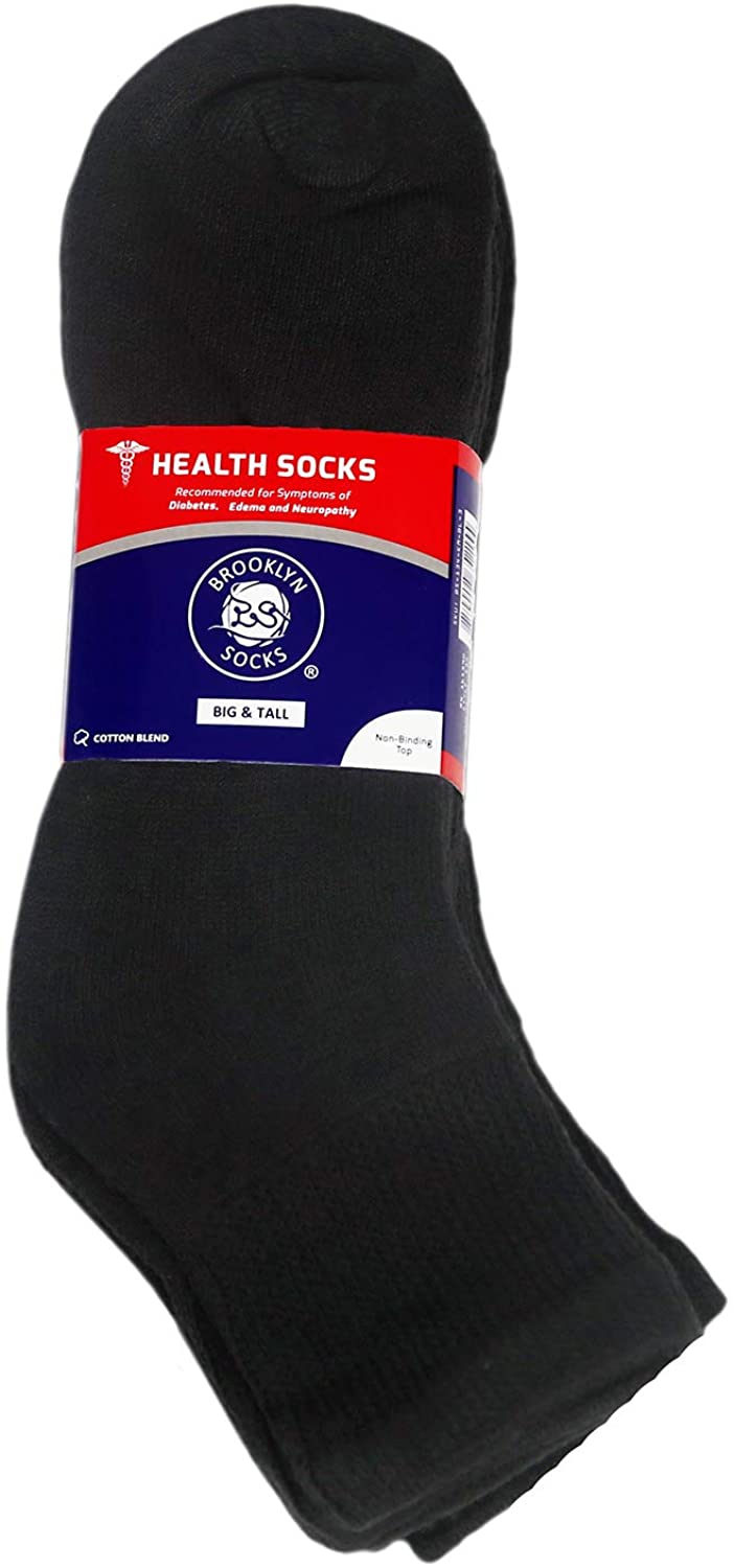 6 Pairs of Big and Tall Diabetic Neuropathy Ankle Socks, King Size Mens Athletic Quarter Socks (Black, 13-16)