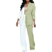 Scyoekwg Womens Blazer and Pants Outfit Business Office Work 2 Piece Sets Long Sleeve Coat Wide Leg Pants 2 Fashion Matching Outfits Casual Two Piece Set Lounge Set (Green,M)