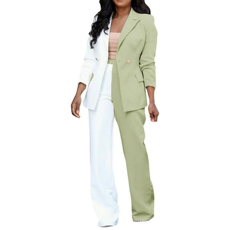 

Oieyuz Blazer Sets for Women Business Long Sleeve Patchwork Jacket Trousers Trendy Color Contrast Office Work Suits