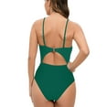 thumbnail image 3 of UTSJKR Women's One Piece Swimsuit Plunge Neckline Cutout Criss Cross Bathing Suit High Waisted Hollowed Out Adjustable Shoulder Strap Swimsuit Green L, 3 of 3