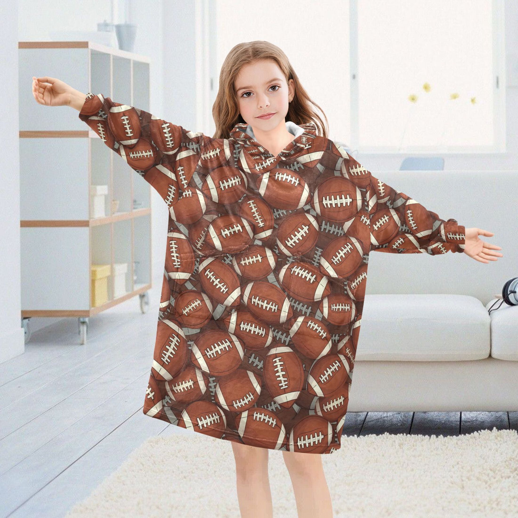 joogoo Wearable Blanket Football Rugby Ball Hoodie for Oversized Sherpa Hooded 3-14 YR M