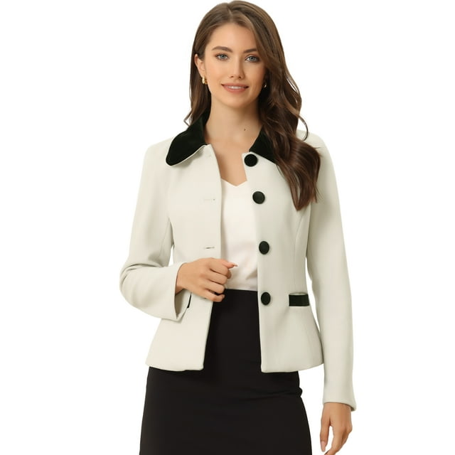 Chaquetón de invierno Allegra K con cuello vuelto y bolsillos En contraste para mujer Blanco Crema XL