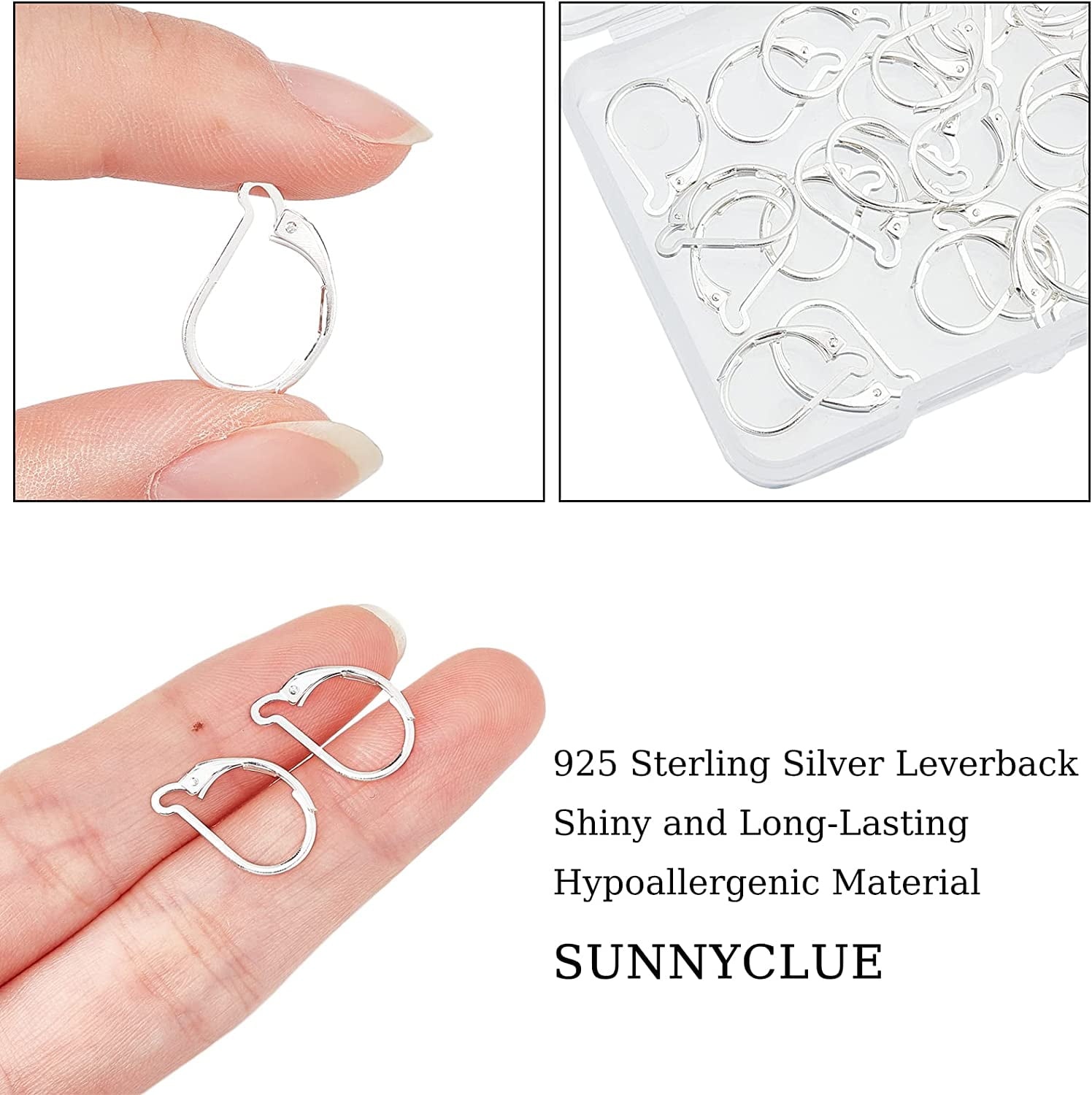 40Pcs 925 Sterling Silver Plated Leverback Earring Findings French