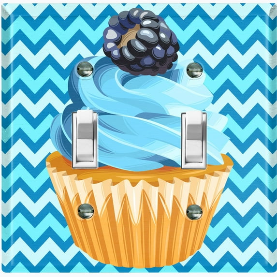 Metal Light Switch Plate Cover Baby Blue Blackberry Cupcake Chevron Wallpaper CAK033