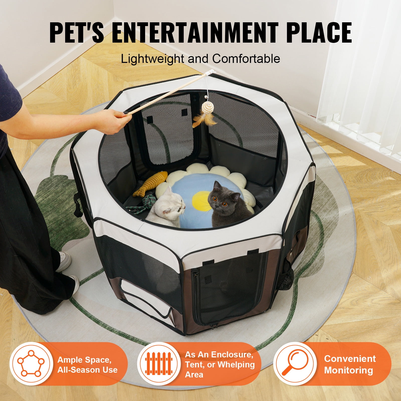 VEVOR Foldable Pet Playpen 36 inch Portable Dog Playpen Crate Kennel for Cat