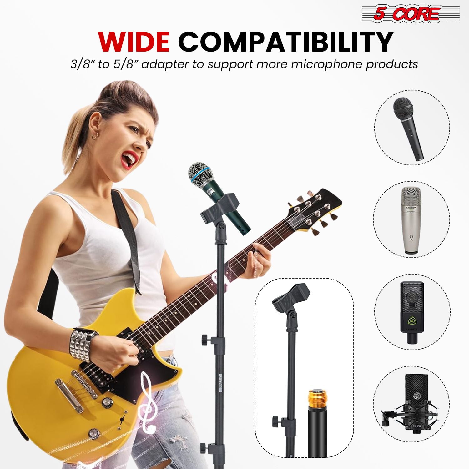 Mic Stand Floor Height Adjustable 24 to 67 Inch 2Pcs Universal Heavy Duty Microphone Stands Round Base Soporte De micrófono for Studio Singing Church On Stage - MS RBP 3T 2PCS