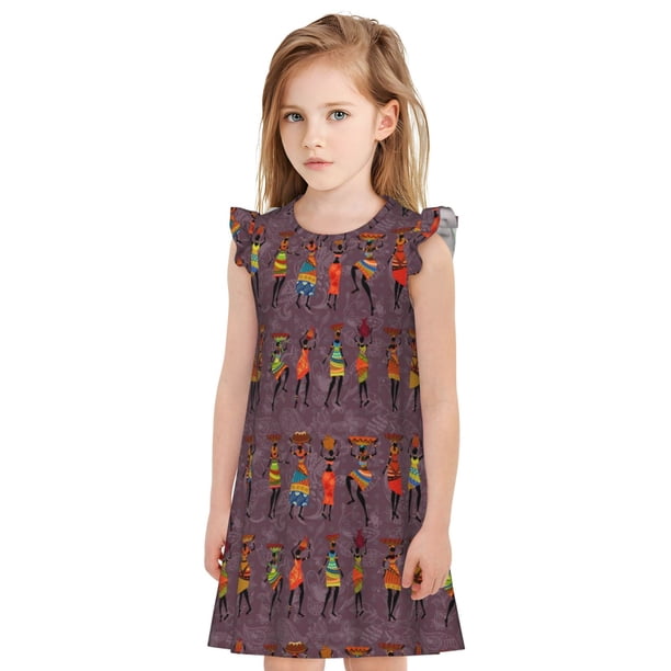 Fotbe African Women Vestido de Dormir para Niñas de 3 a 10 Años, Mangas Cortas, Estilo Princesa, Pijama Camisón con Mangas Voladas-X-Large