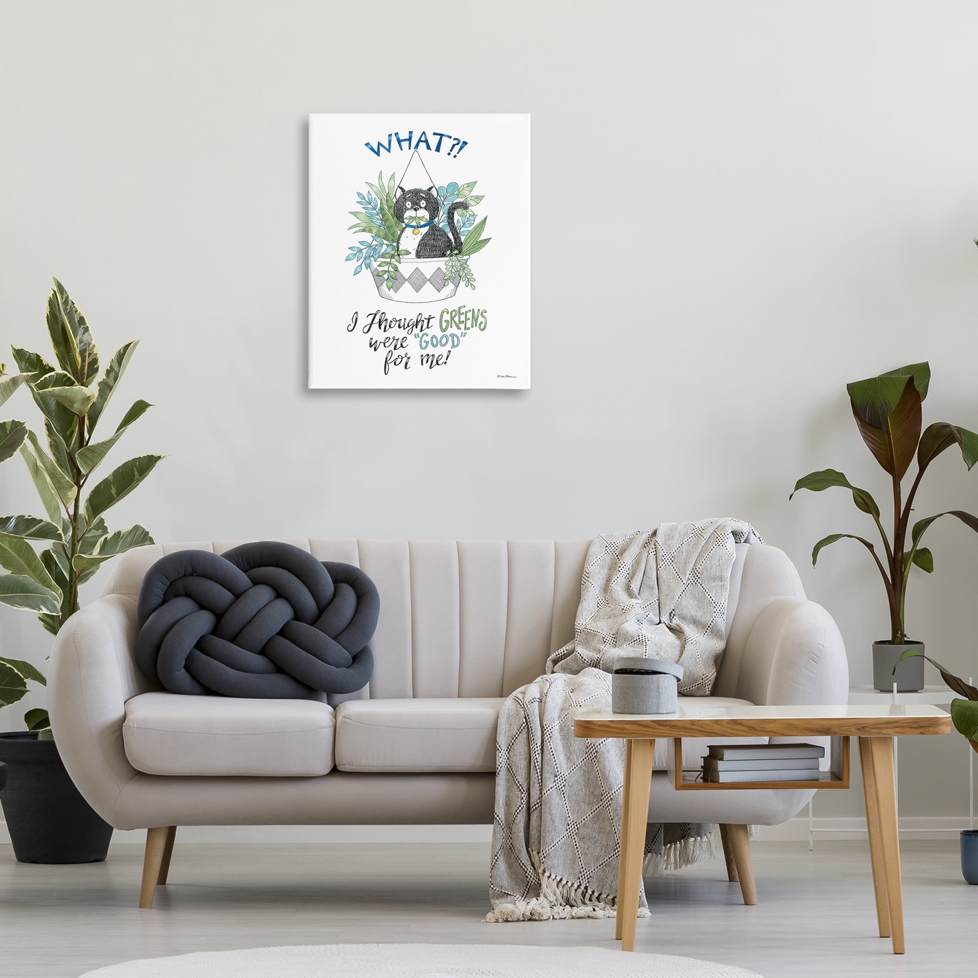 Stupell Industries Funny Cat Eating Plant Animals Painting Wrapped Canvas Art Print Wall Art, 24 x 30