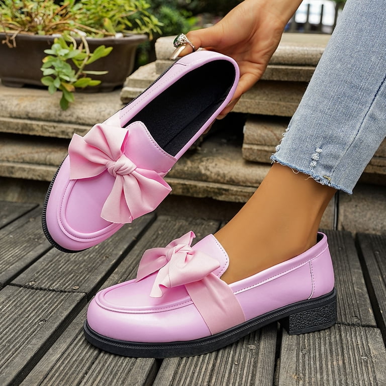 Viluyesy Loafers for Womens, Lug Sole Bow PU Leather Chunky  display picture 3