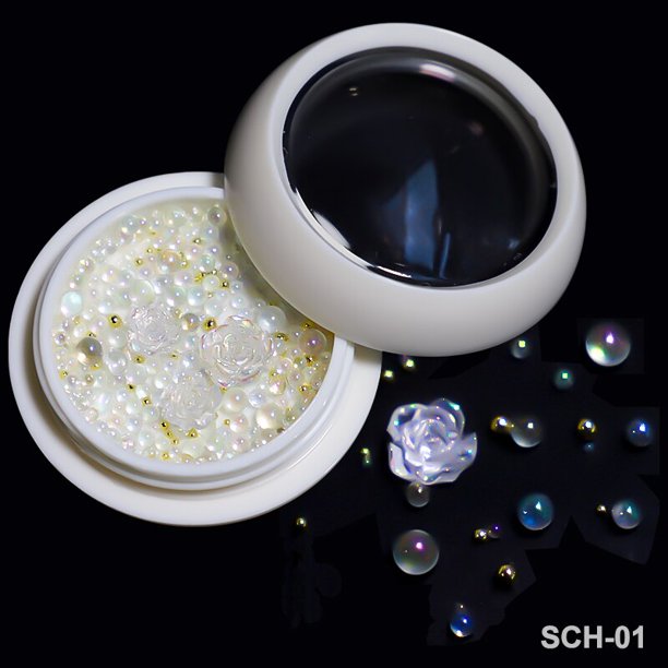 5g flor acrílica blanca para decoración de uñas, diamantes de imitación de tamaño mixto, gema dorada y plateada, accesorios para herramientas de manicura, diseño de uñas DIY Tan Jianjun unisex