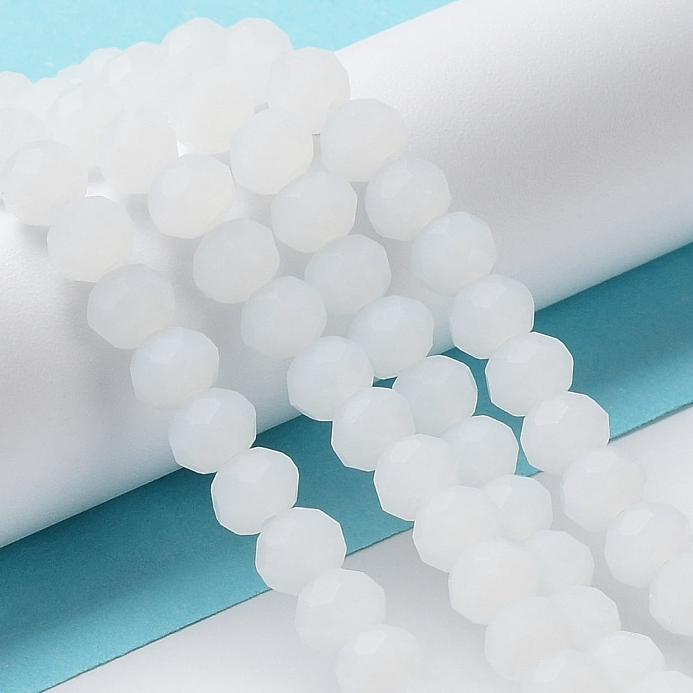 Imitation Jade Solid color Glass Beads Strands Faceted Frosted Rondelle WhiteSmoke 10mm Hole: 1mm 60~61pcs/strand 46~48cm