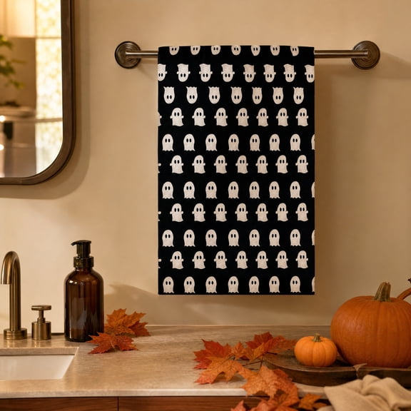 WDOBM Halloween Decorations, Halloween Party Decor, Cute White Ghost Print Kitchen Hand Towel, Halloween Ghost, Halloween Home Decor for Spooky Holiday Gift