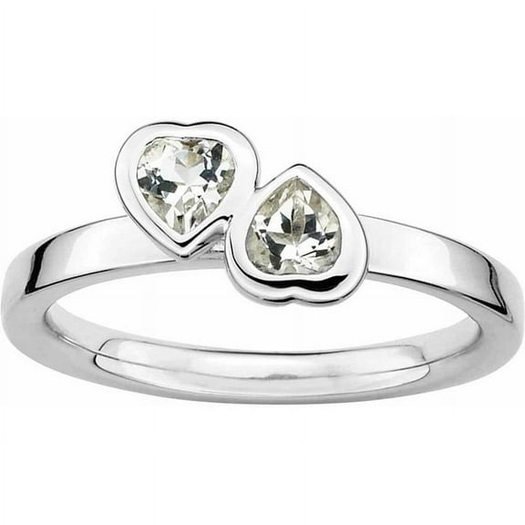 Sterling Silver White Topaz Double Heart Ring