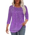 thumbnail image 1 of Liquidation! Uooqdmx Hauts Plissés pour Femmes, Manches 3/4 Hauts Fluides pour Femmes, Tunique de Travail Col Rond, Hauts de Printemps pour Femmes 2025, Violet S, 1 of 6